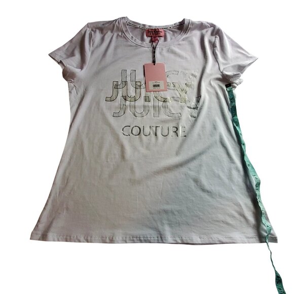 Juicy Couture Womens White T-Shirt With Metallic Logo Print Lightweight Size L - Picture 5 of 8